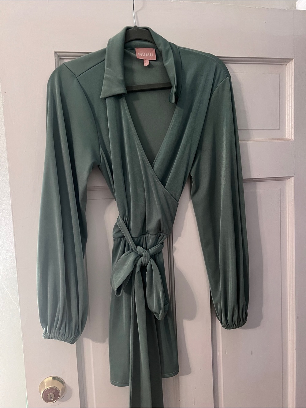 Show Me Your MuMu Sage Green Mini Wrap Dress